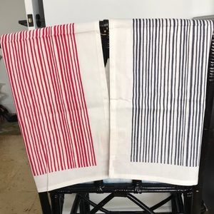 West Elm White Red Blue Linen Cotton Kitchen Towels NWT Set of Two